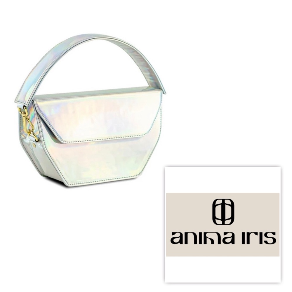 NWT $595 Anima Iris LEATHER Iridescent Handbag Clutch Bag HOLOGRAPHIC ZOE Purse